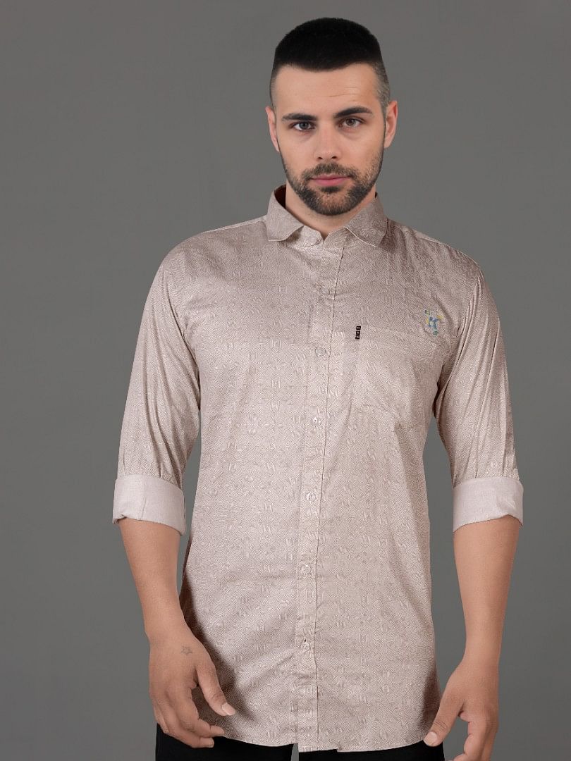 Authenzaa Men Casual Shirt SFCS094 Printed Cream 