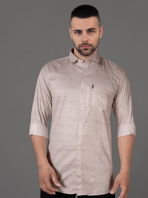 Authenzaa Men Casual Shirt SFCS094 Printed Cream 
