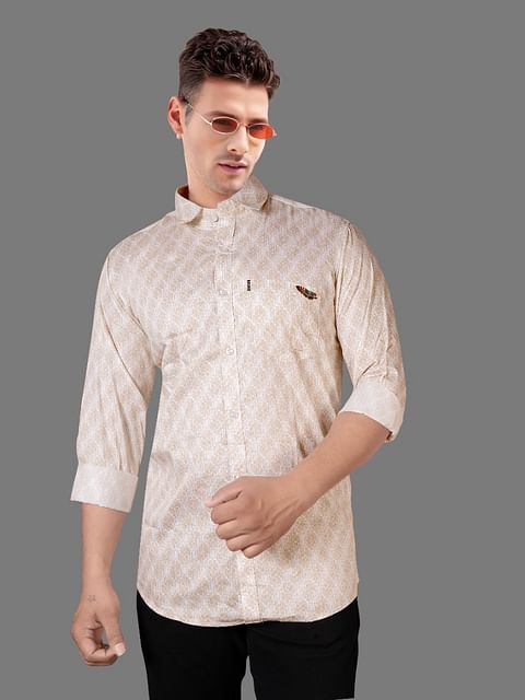 Authenzaa Men Casual Shirt SFCS114 Printed Beige 