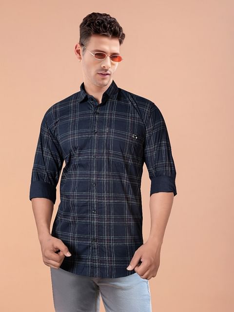 Authenzaa Men Casual Shirt SFCS088 Blue Chex 
