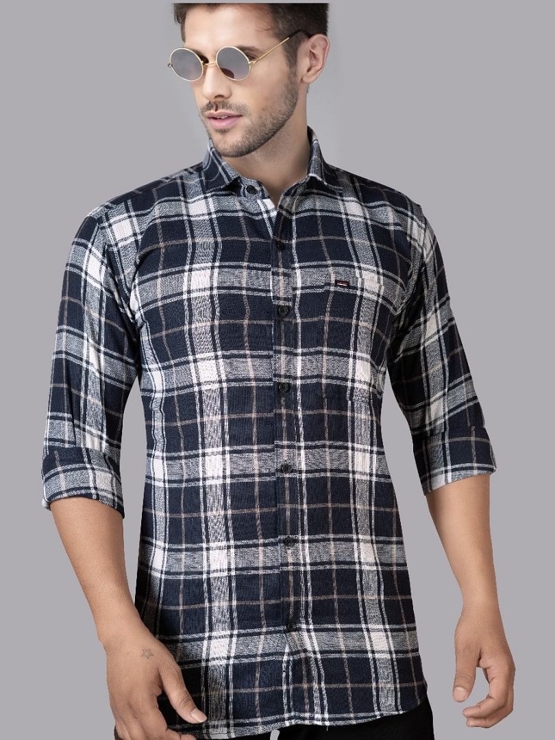 Authenzaa Men Casual Shirt SFCS105 Black Chex 