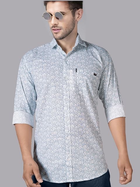 Authenzaa Men Casual Shirt SFCS100 Printed Grey 