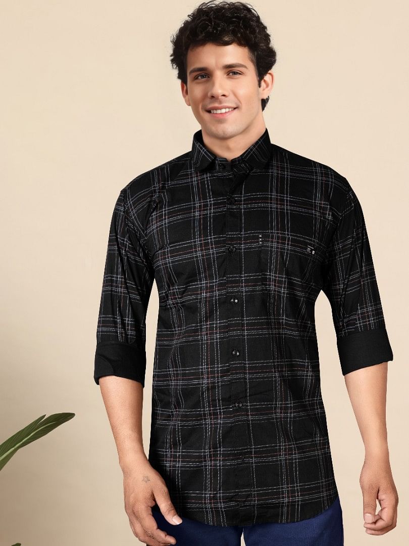 Authenzaa Men Casual Shirt SFCS089 Black Chex 