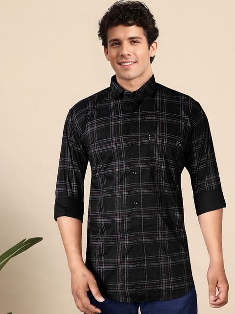 Authenzaa Men Casual Shirt SFCS089 Black Chex 