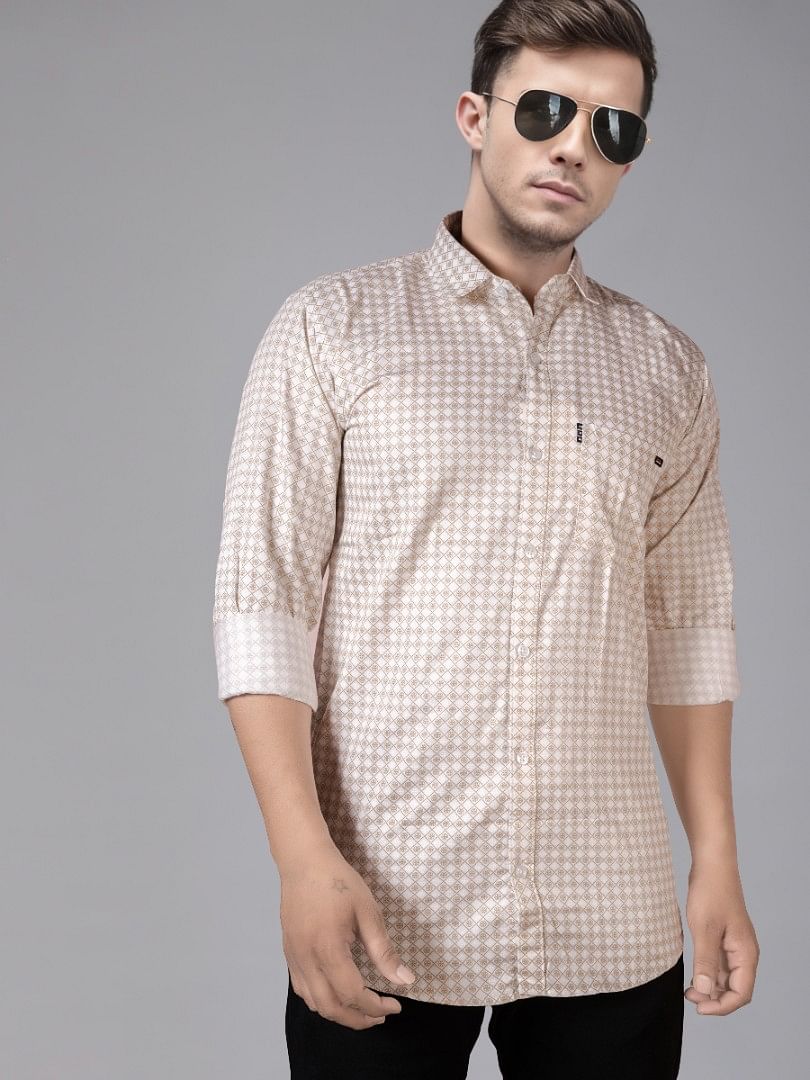 Authenzaa Men Casual Shirt SFCS112 Printed Khakhi 