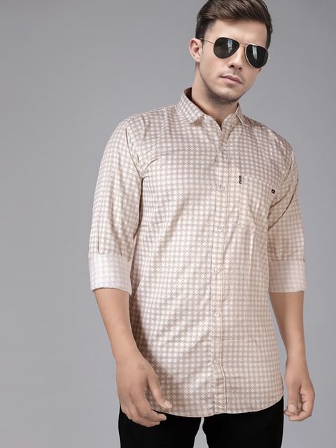Authenzaa Men Casual Shirt SFCS112 Printed Khakhi 