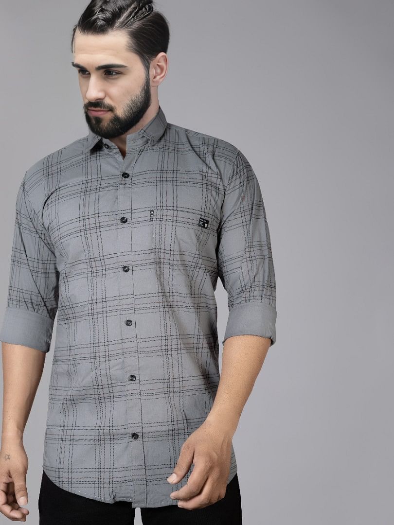 Authenzaa Men Casual Shirt SFCS087 Grey Chex 