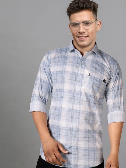 Authenzaa Men Casual Shirt SFCS090 Blue Chex 