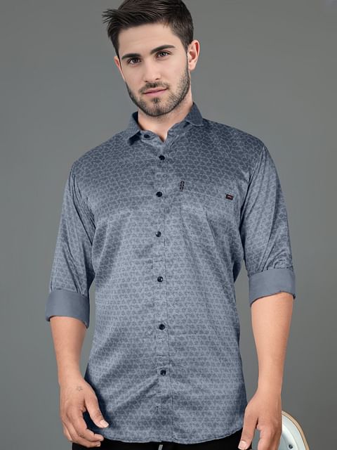 Authenzaa Men Casual Shirt SFCS104 Printed Grey 