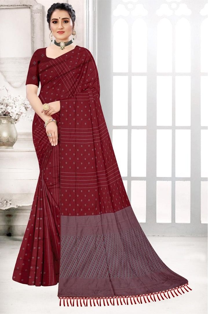 Authenzaa Women Saree ASWS057 Maroon 