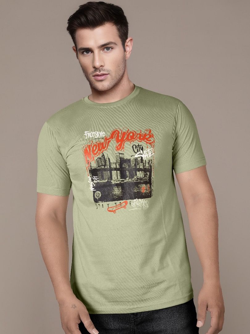 Authenzaa Men Casual Round Neck T-Shirt MHCRNT008 Pista 