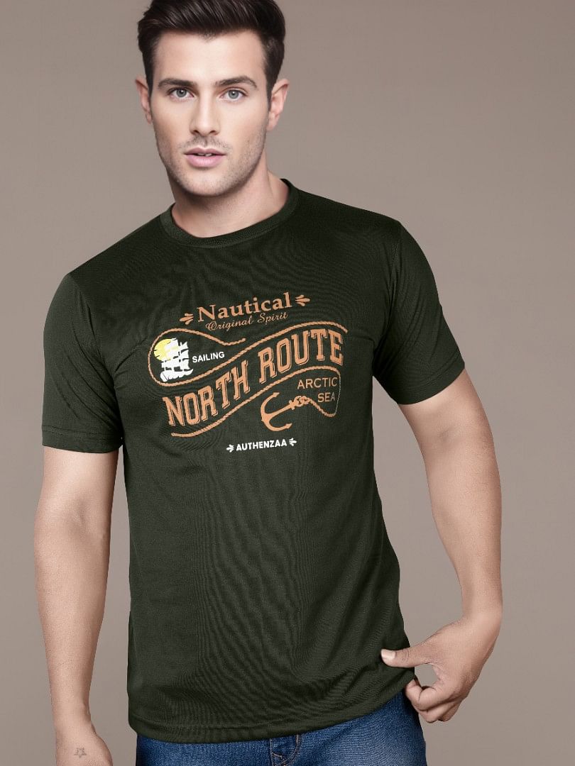 Authenzaa Men Casual Round Neck T-Shirt MHCRNT007 Olive 