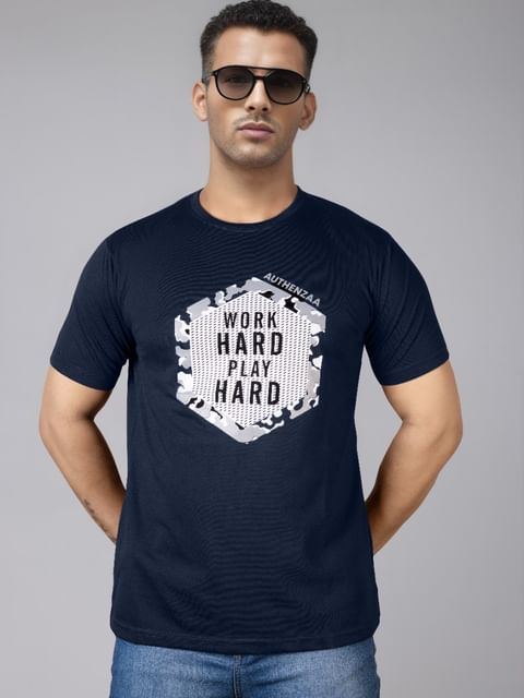 Authenzaa Men Casual Round Neck T-Shirt MHCRNT012 Navy