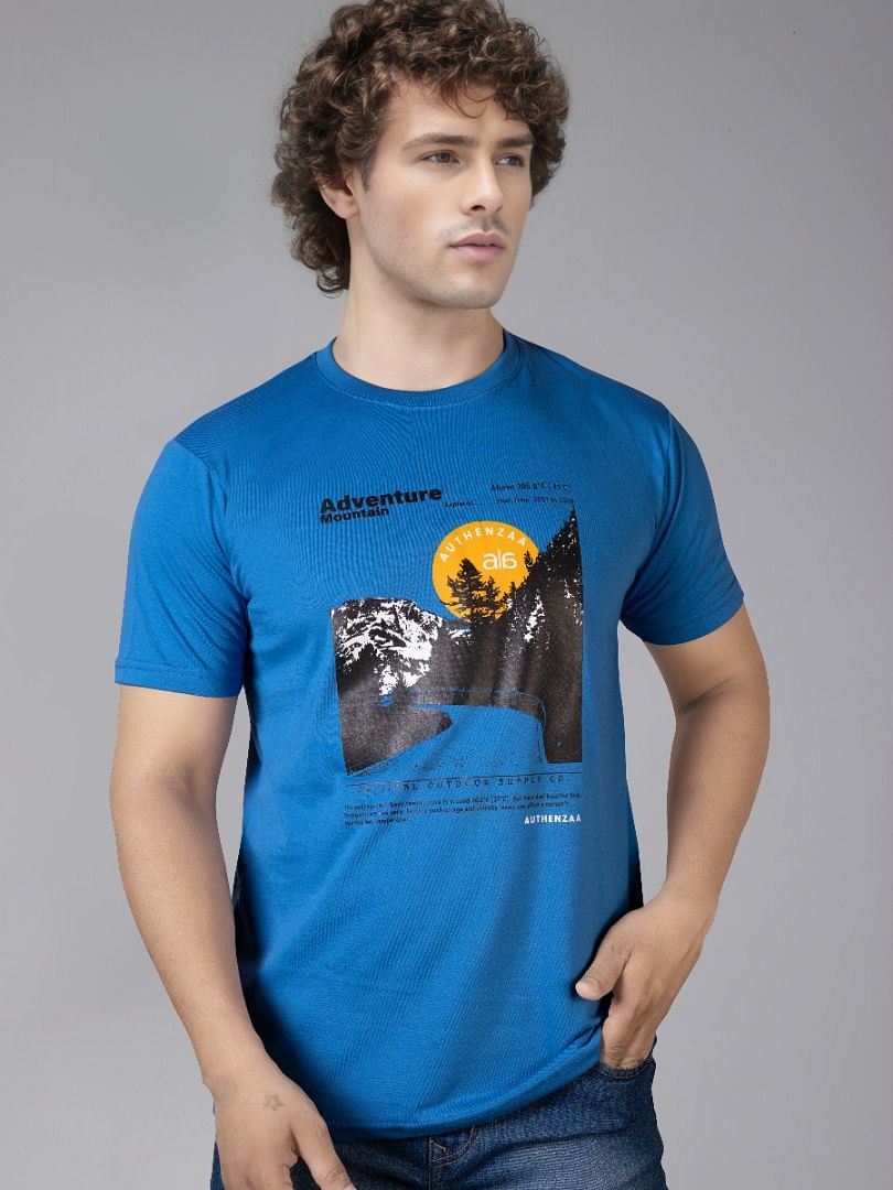 Authenzaa Men Casual Round Neck T-Shirt MHCRNT009 Ink Blue 