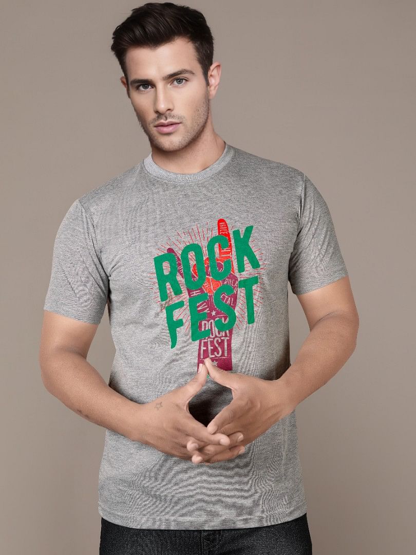 Authenzaa Men Casual Round Neck T-Shirt MHCRNT010 Grey 