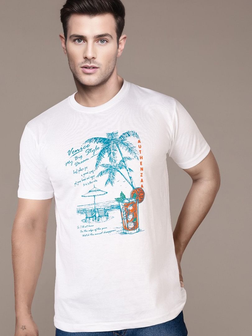 Authenzaa Men Casual Round Neck T-Shirt MHCRNT011 White 