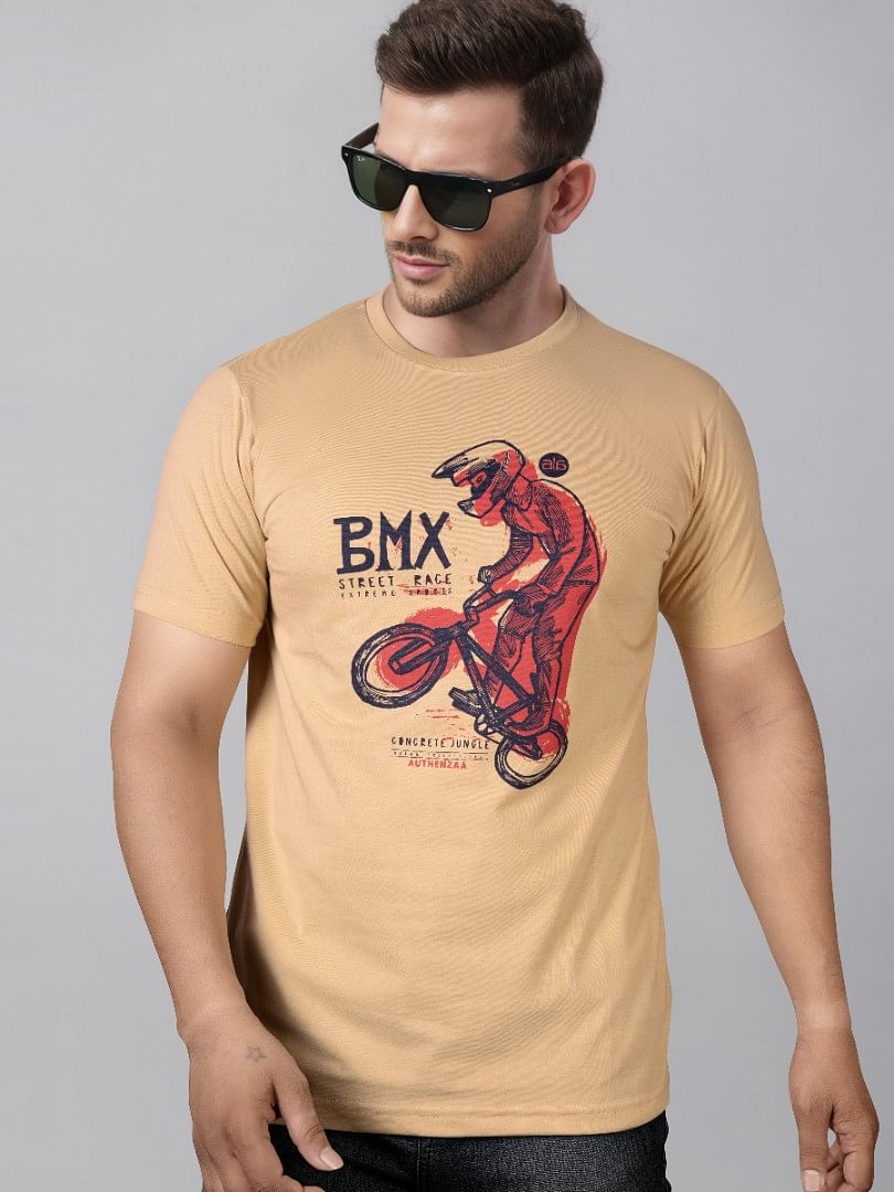 Authenzaa Men Casual Round Neck T-Shirt MHCRNT005 Fawn 