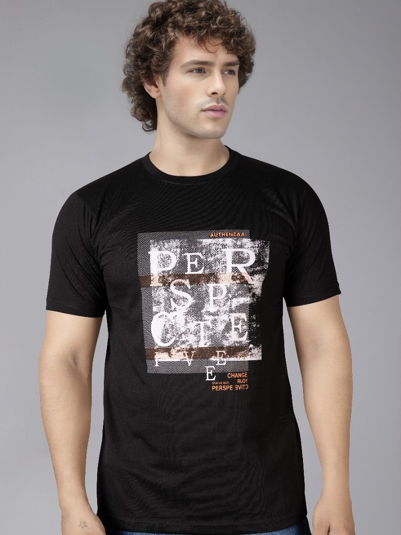 Authenzaa Men Casual Round Neck T-Shirt MHCRNT002 Black 