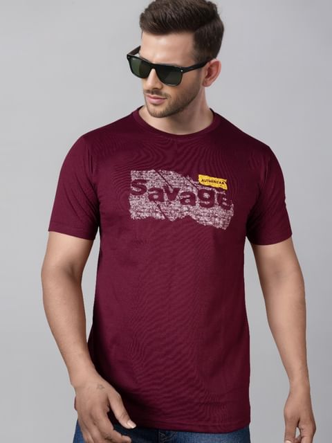 Authenzaa Men Casual Round Neck T-Shirt MHCRNT001 Wine 