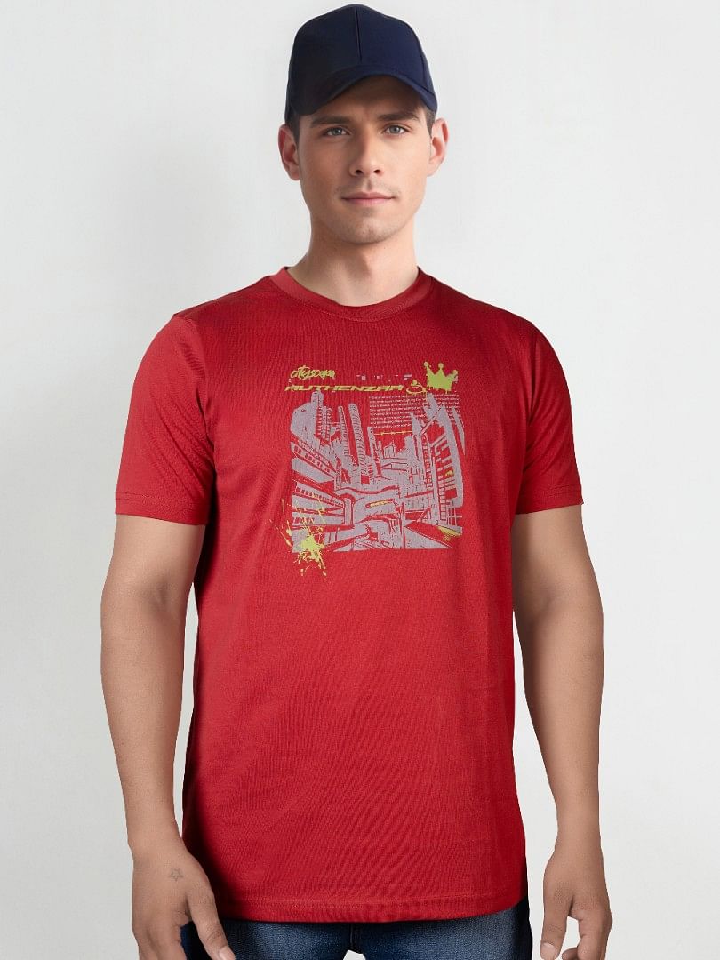Authenzaa Men Round Neck T-Shirt SFRNT039 Dark Rust 