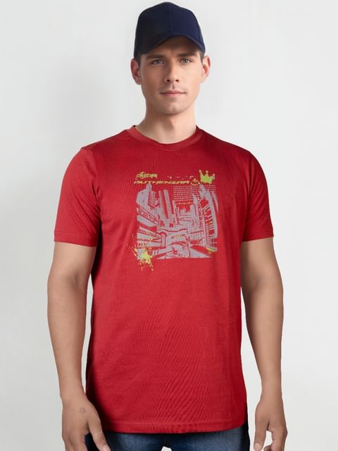 Authenzaa Men Round Neck T-Shirt SFRNT039 Dark Rust 