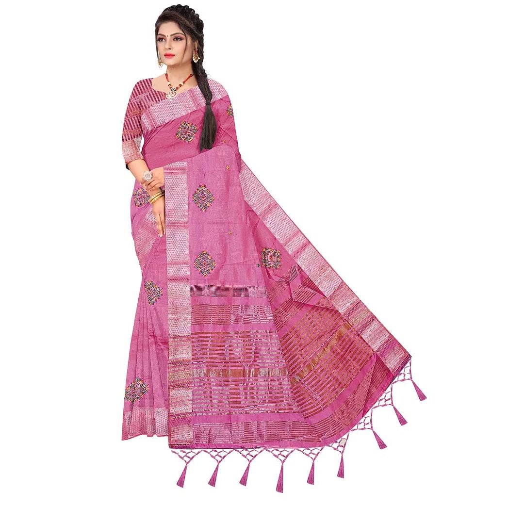 Authenzaa Women Saree ASWS065 Pink 