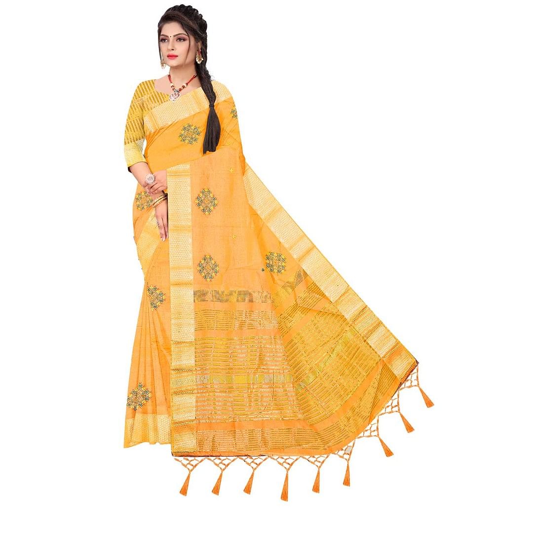 Authenzaa Women Saree ASWS065 Yellow 