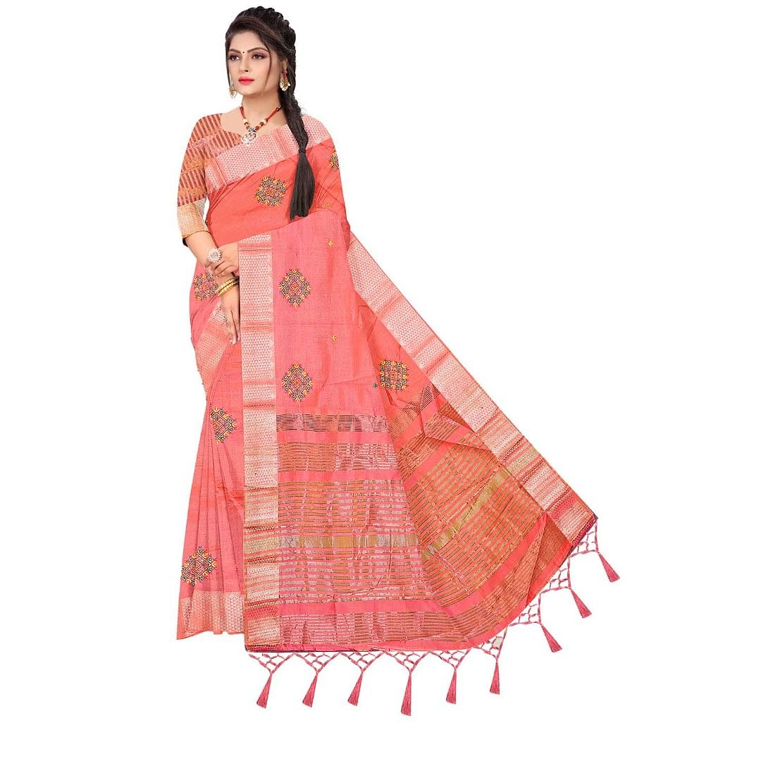 Authenzaa Women Saree ASWS065 Peach 