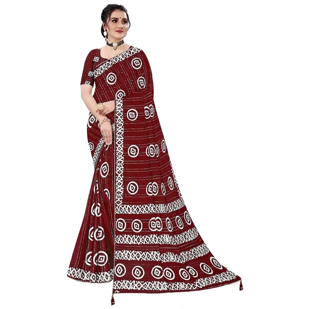 Authenzaa Women Saree ASWS093 Maroon 