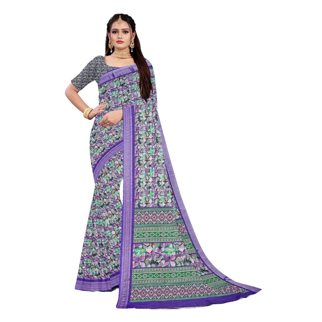 Authenzaa Women Saree ASWS081 Violet 