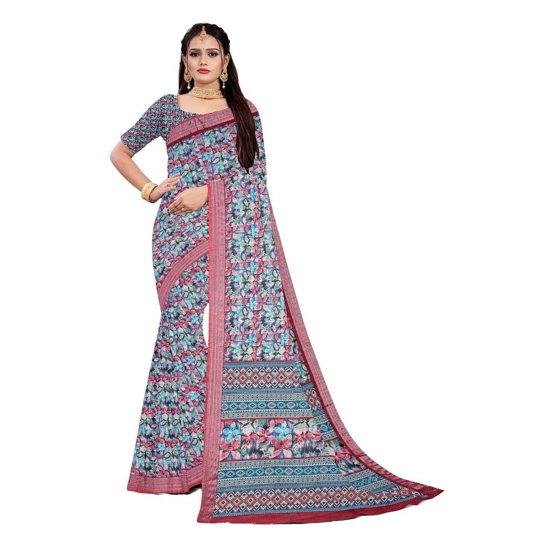 Authenzaa Women Saree ASWS081 Carrot 