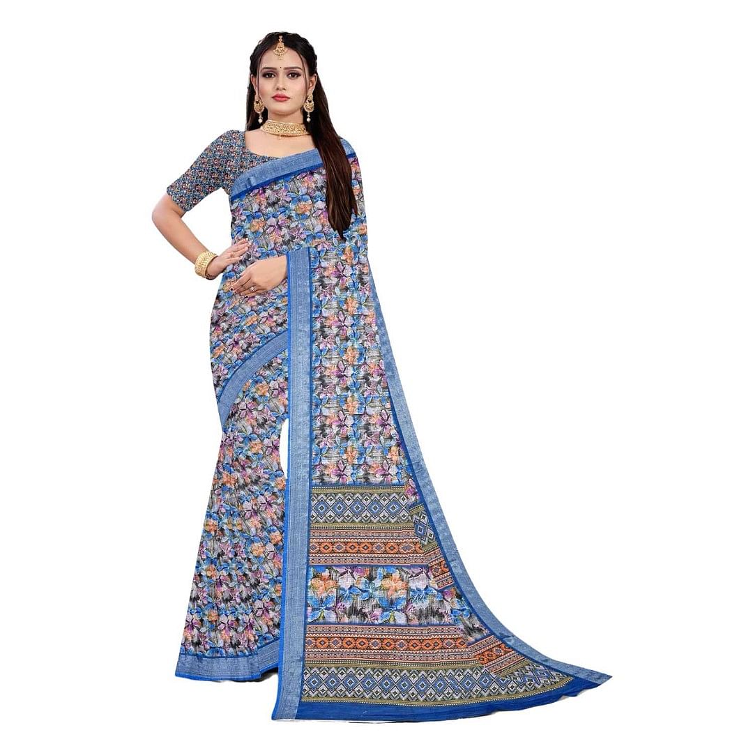 Authenzaa Women Saree ASWS081 Turqoise 