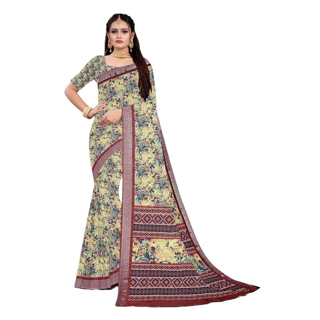 Authenzaa Women Saree ASWS082 Maroon 