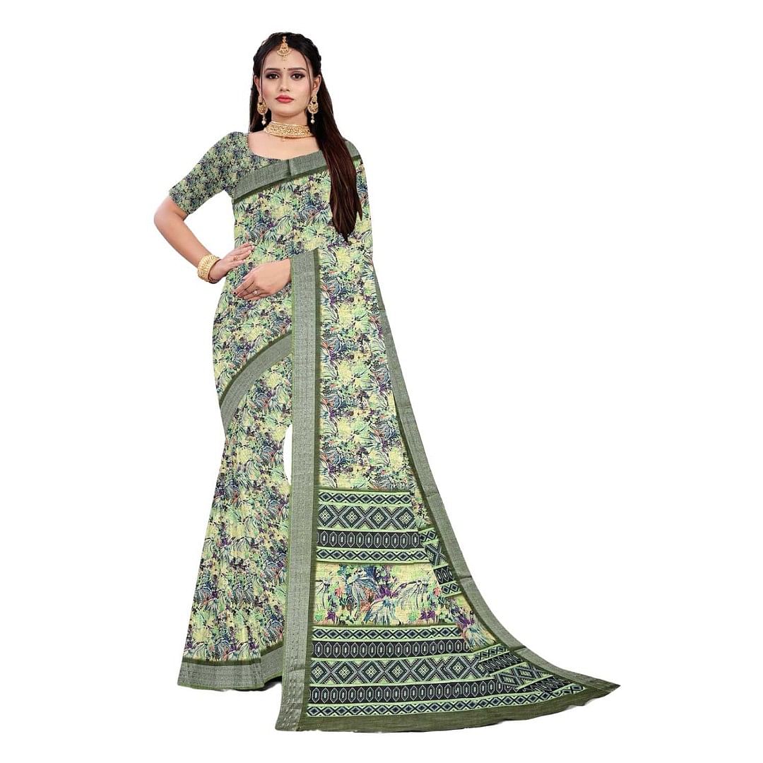 Authenzaa Women Saree ASWS082 Pista 