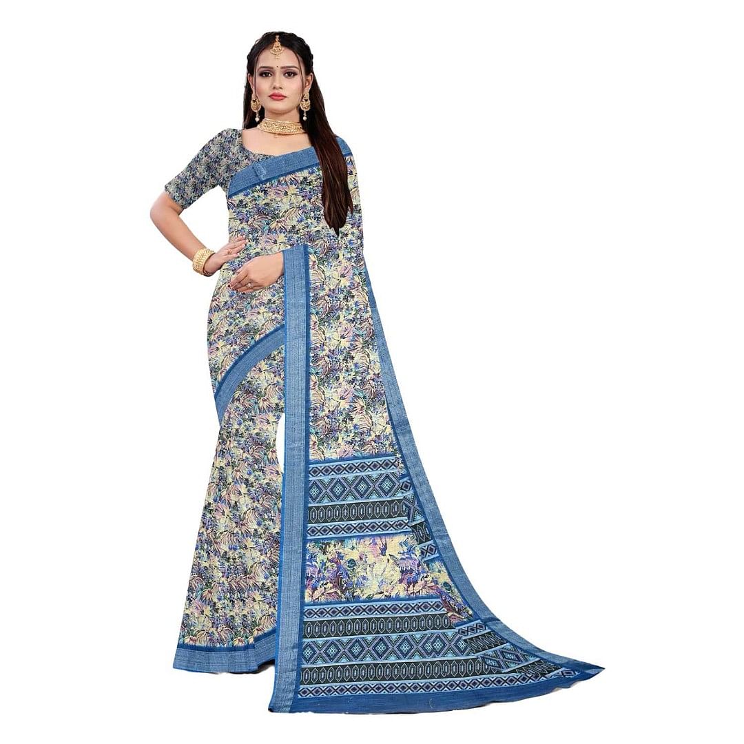 Authenzaa Women Saree ASWS082 Sky 