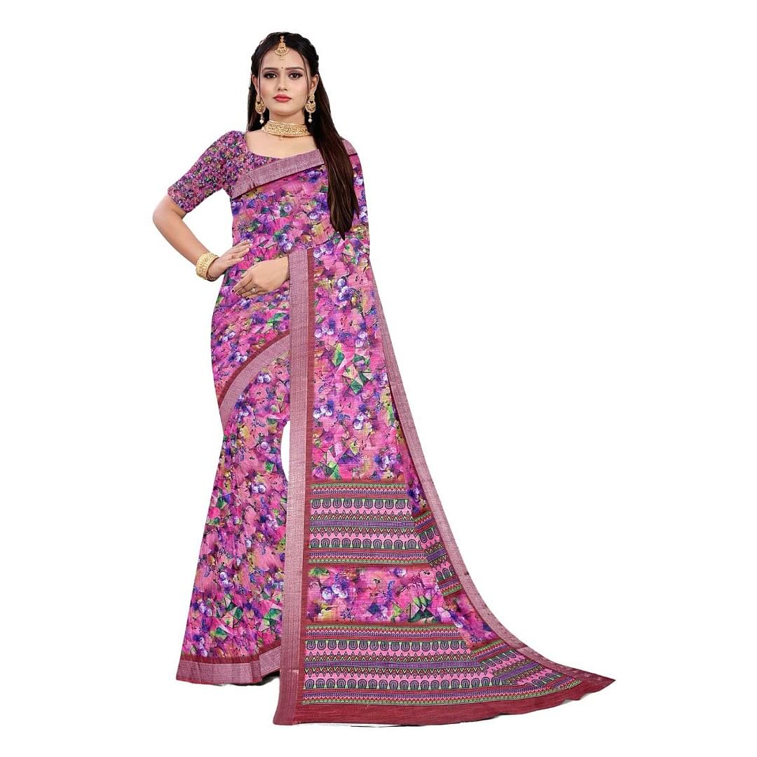 Authenzaa Women Saree ASWS083 Pink 
