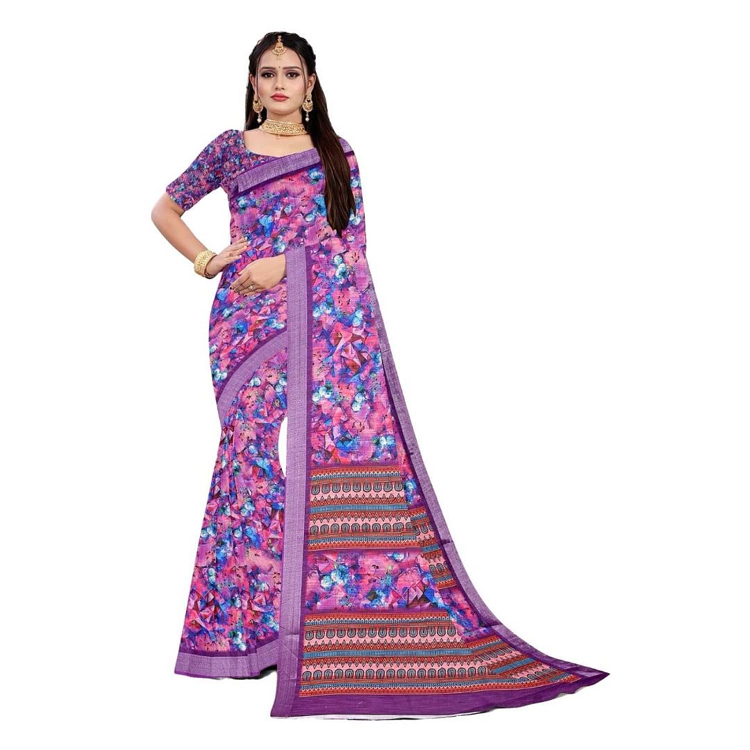 Authenzaa Women Saree ASWS083 Purple 