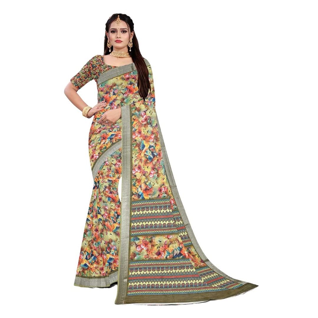 Authenzaa Women Saree ASWS083 Mehandi 