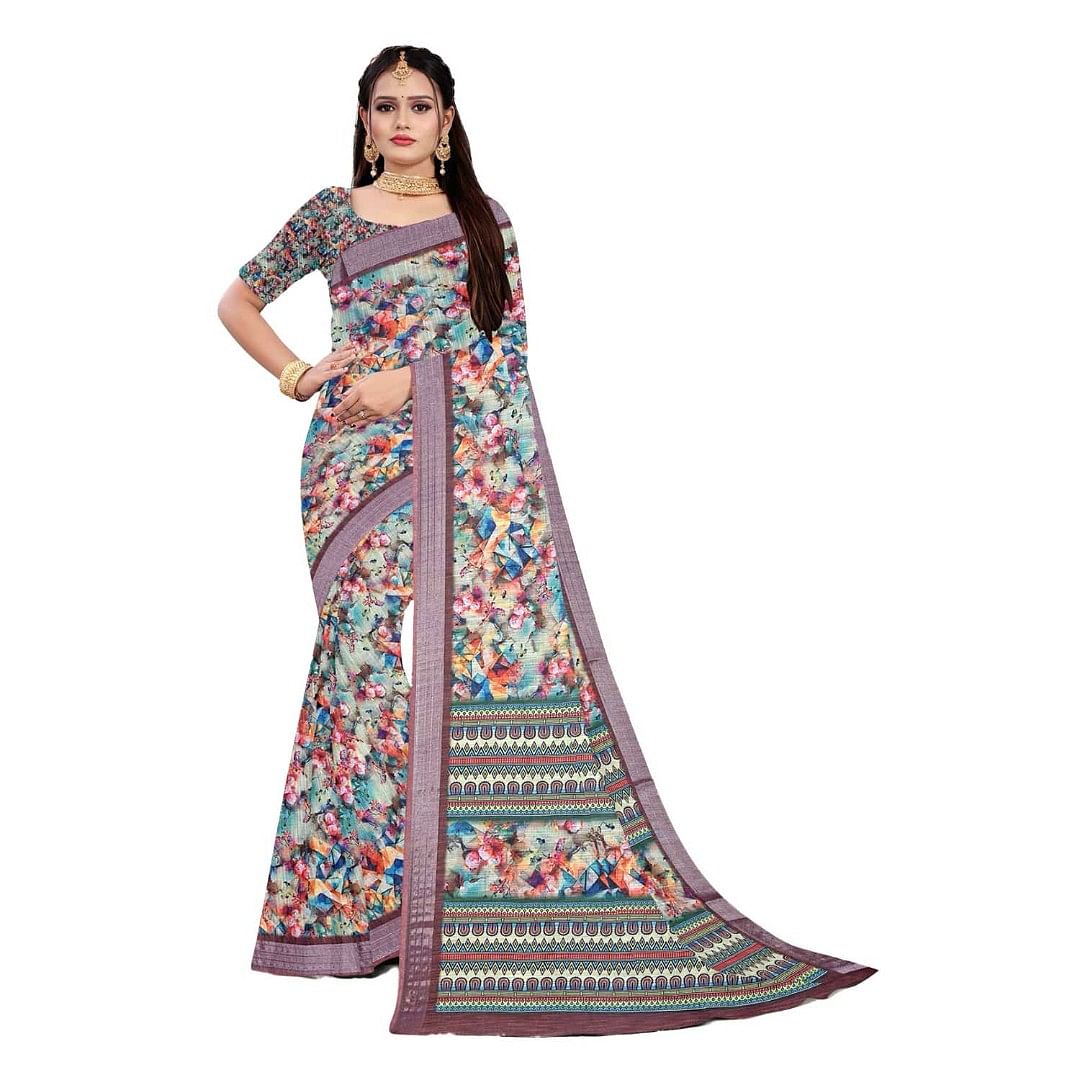 Authenzaa Women Saree ASWS083 Choclate 