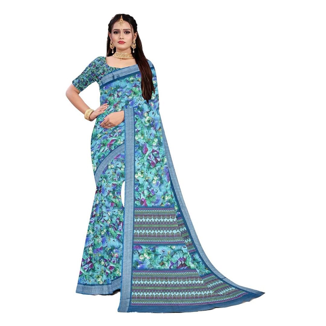 Authenzaa Women Saree ASWS083 Turqoise 