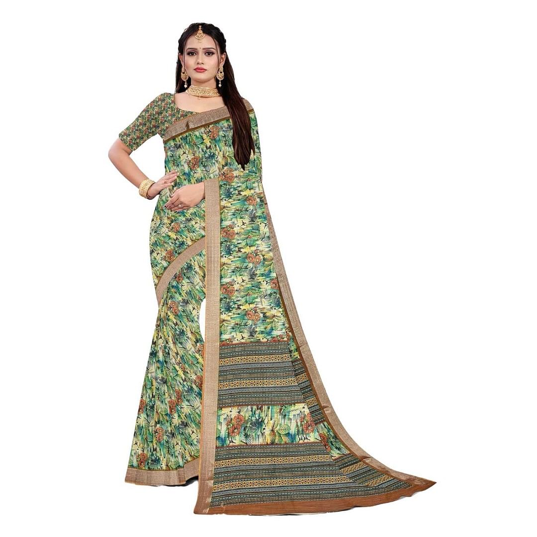 Authenzaa Women Saree ASWS084 Pista 