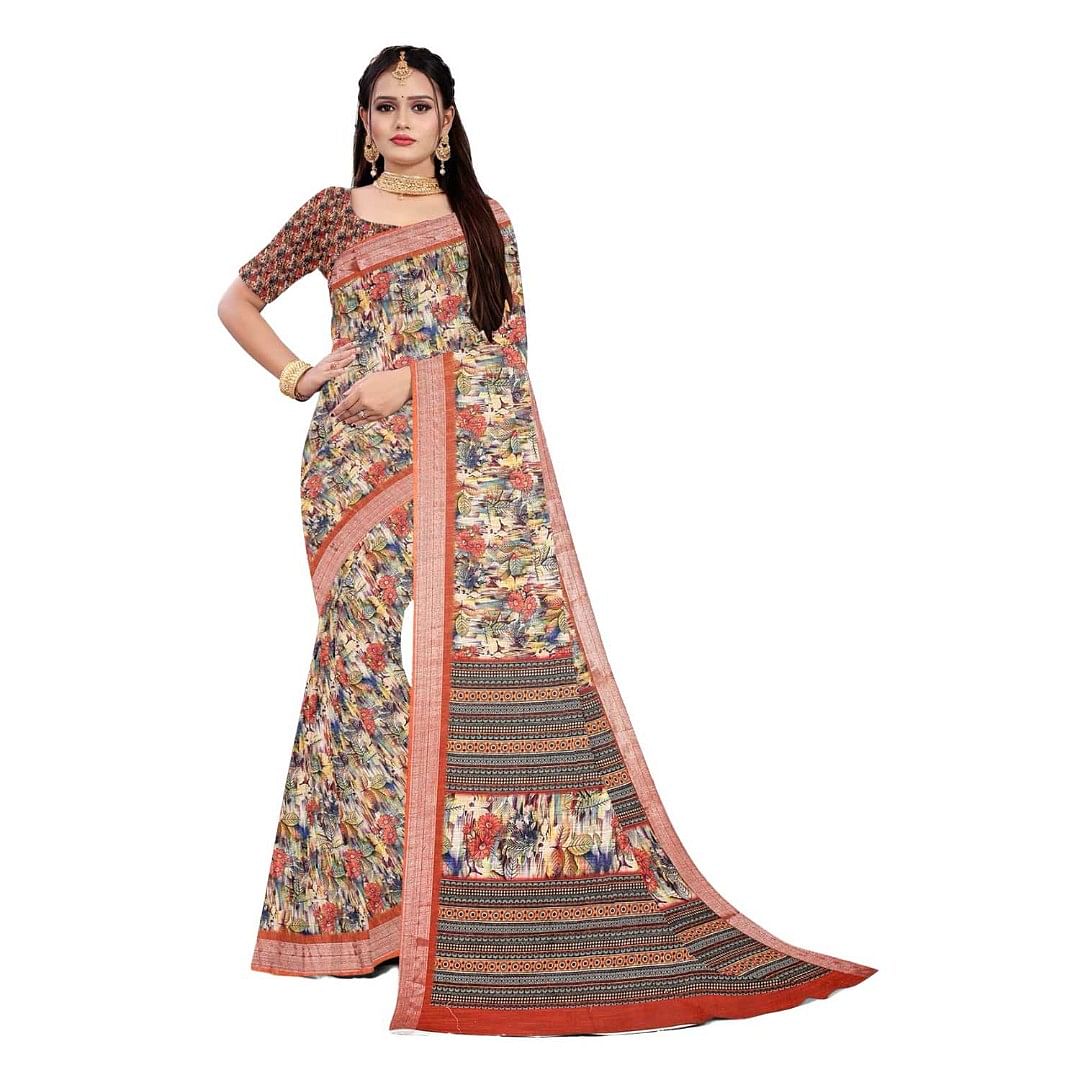 Authenzaa Women Saree ASWS084 Peach 