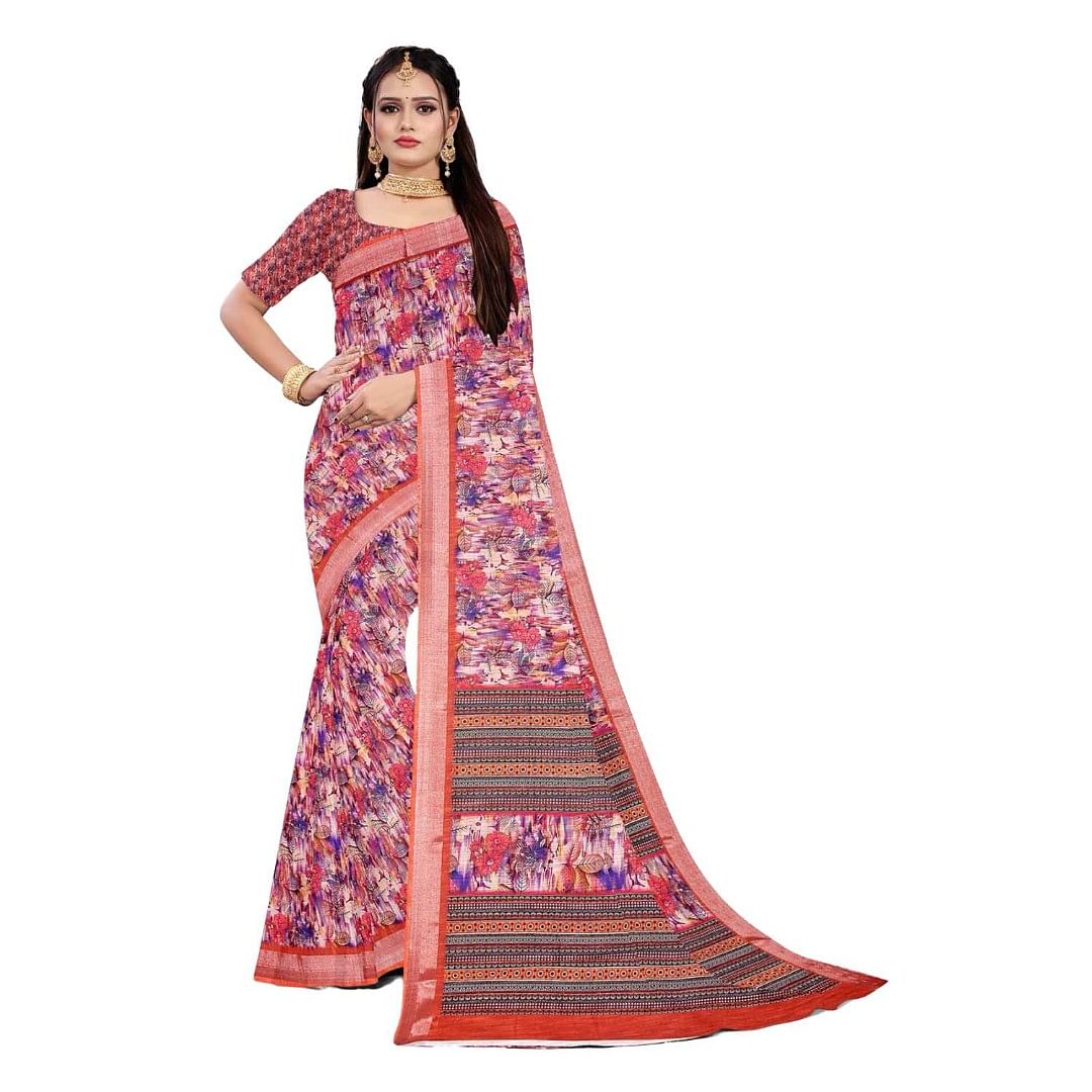 Authenzaa Women Saree ASWS084 Carrot 