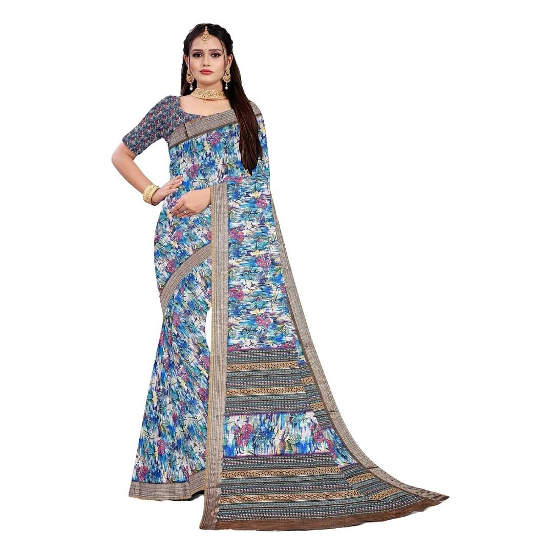 Authenzaa Women Saree ASWS084 Turqoise 