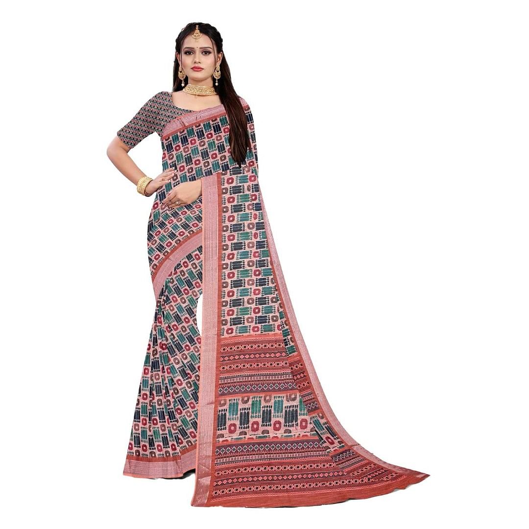 Authenzaa Women Saree ASWS085 Carrot 
