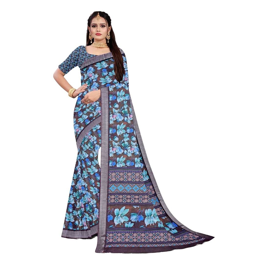 Authenzaa Women Saree ASWS086 Brown 
