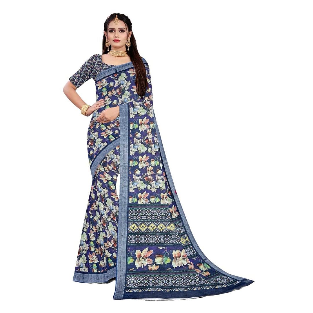 Authenzaa Women Saree ASWS086 Dark Blue 