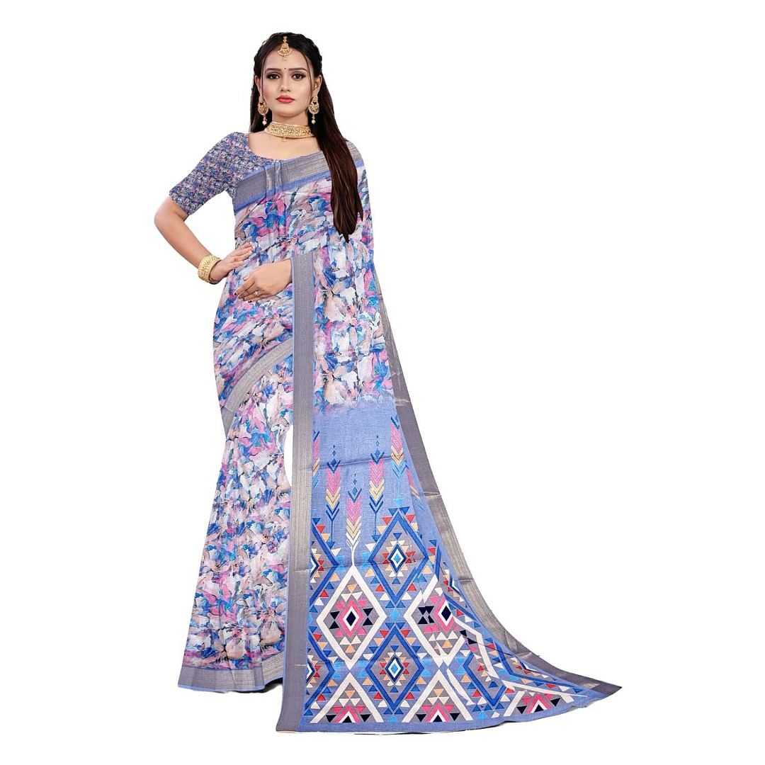 Authenzaa Women Saree ASWS087 Sky Blue 