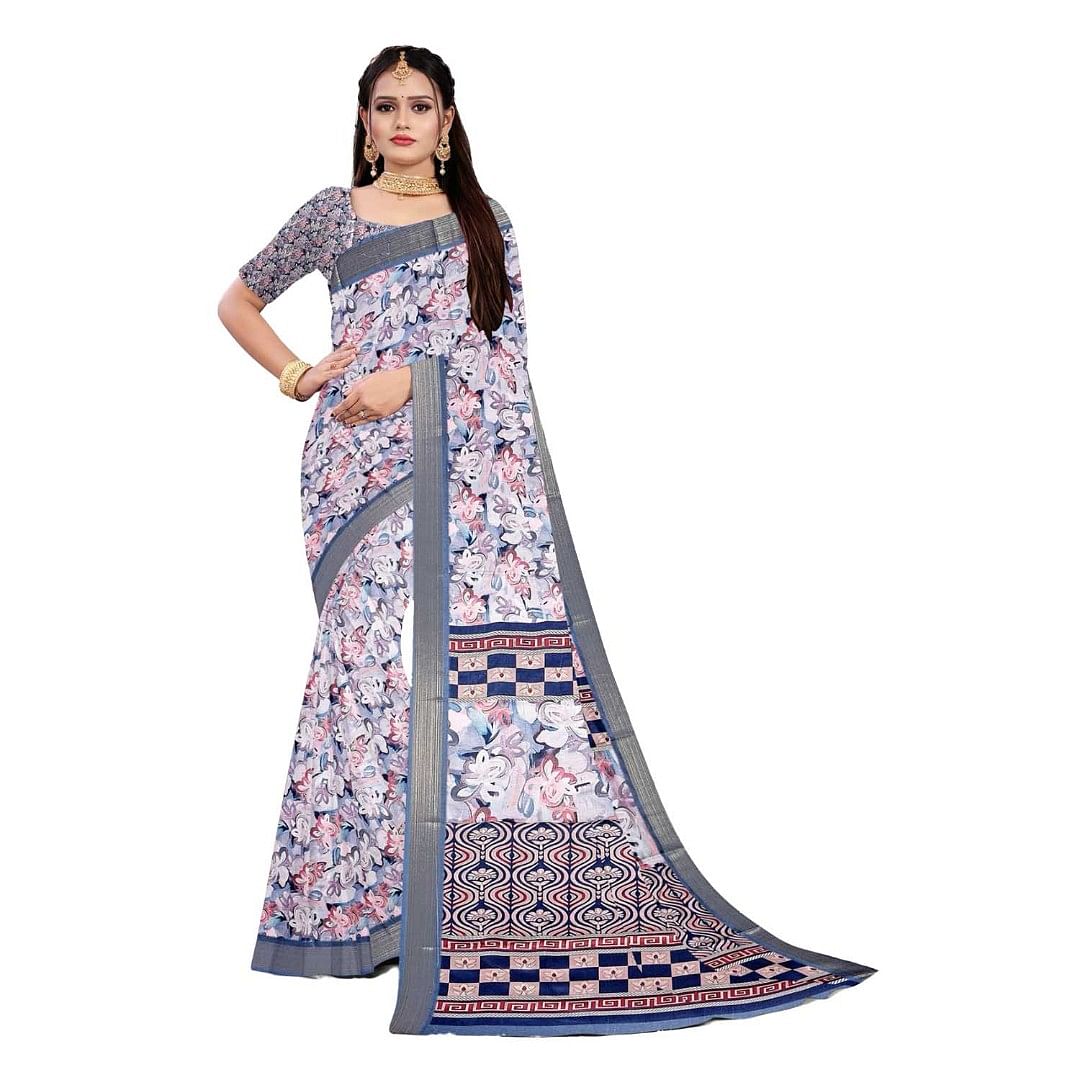 Authenzaa Women Saree ASWS088 Navy