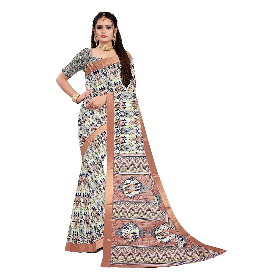 Authenzaa Women Saree ASWS089 Peach 